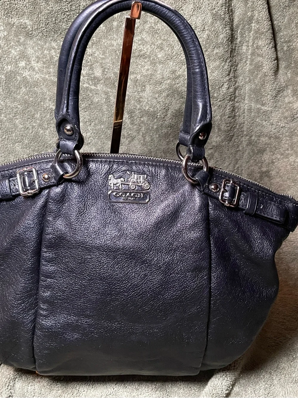 COACH Madison Sophia Black Leather Pleated Satchel Handbag Bag 18609